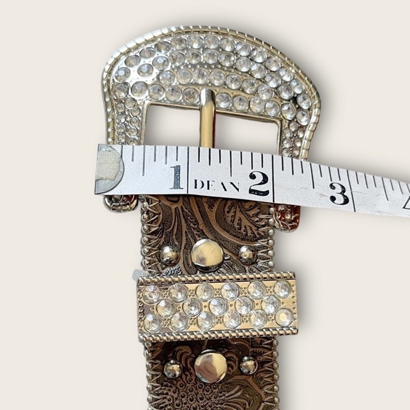 KATHY Van Zeeland Studded Belt Y2K Glam Cowgirl Western Rhinestones Leather S main image 4
